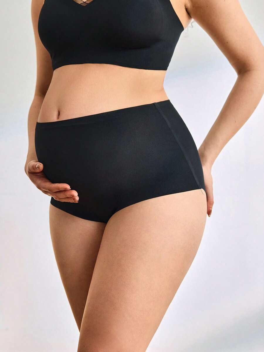 Moonlight&Mama Bộ 3 chiếc quần lót bà bầu cạp cao, màu trơn, kiểu dáng tối giản, thích hợp mặc hàng ngày. - Nhiều màu - Xem 1