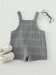 Cozy Pixies Bộ áo liền quần mùa hè cho bé trai, có túi phía trước, trang trí nhãn dệt, vải kẻ caro, dây đeo có thể điều chỉnh. - Nhiều màu - Xem 2