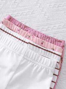 SHEIN Playful Pals 8件套女婴0-3岁春夏休闲日常户外可爱趣味芭蕾女童无袖T恤和短裤8件套服装套装 - 粉色 - 查看 5