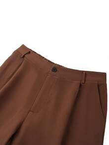 GlowEve CURVE Plus Size Women's Solid Color Pocket Pleated Casual Pants Elastic Waist Pants Loose Pants Pleated Pants Brown Pants High Waist Pants Wide Leg Pants Brown Bottoms Brown Wide Leg Pants - Coffee Brown - View 4