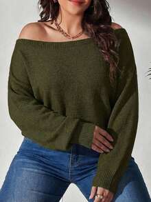 Maglione oversize a spalle scoperte, maglione a spalle scoperte, maglione a spalle scoperte, maglione a spalle scoperte - Verde militare - Visualizzare 4