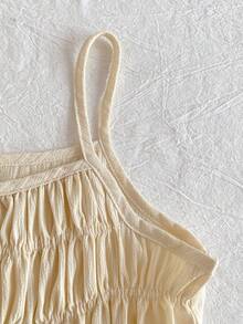 Emery Rose Kids Emery Rose Kids 2pcs/Set Young Girl  Sleeveless Top And Casual Pants In Light Yellow Beige Two Piece Set Cream Two Piece Set Pleated Set Two Piece Set Summer Two Piece Set Young Girl Ruffled Sleeveless Blouse And Pleated Loose Fit Trousers Ensemble Child Summer Outfit Summer Outfits Summer Tops - Blue - View 9