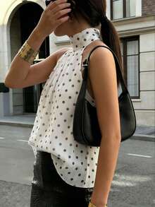 Pariaura Women's 2026 Y2K Aesthetic Polka Dot Halter Neck Top Sleeveless Lightweight Chiffon Cropped Blouse With Tie Back Detail Cute Feminine Summer Vacation Casual Daily Wear - White - View 6