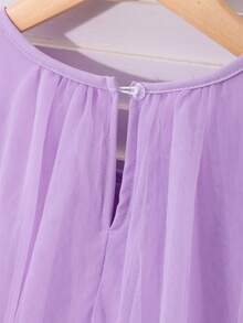 SHEIN Vestido elegante de moda para niñas con volantes y decoración de perlas en malla - Púrpura malva - Ver 6