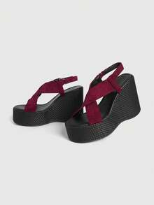 Sugerpunk Women's Thick Sole Sandals, Open Toe Platform Wedge Heels, Fashion Shoes - Burgundy - View 9