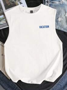 Manfinity Joysei Men's Round Neck Angel Letter Print Casual Versatile Top, Suitable For Leisure, Vacation And Outings - White - View 2