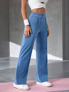 Flexra Women's Casual Washed High Waist Straight Leg Jeans - Blue - View 5