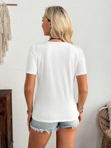 LanaWest Áo thun nữ tay ngắn cổ tròn xếp ly đơn giản, màu trơn, thích hợp cho các buổi đi chơi, hẹn hò, du lịch và mặc đi làm vào mùa hè. - trắng - Xem 2