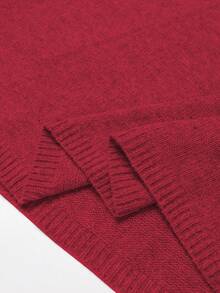 Franclia Conjunto feminino de duas peças para outono/inverno, composto por colete de tricô sem mangas com estampa floral e gola redonda, combinado com saia midi de tricô cinza floral em formato A. - Vermelho - Ver 4