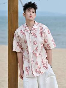 DAZY Camisa casual de manga corta con estampado floral para vacaciones de verano para hombres - Multicolor - Ver 5