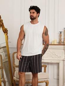 DAZY Men's Summer Casual Solid Color Tank Top And Striped Shorts Loungewear Set Pajamas - Multicolor - View 5