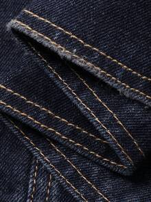 DAZY 女士翻领无袖单排扣收腰优雅长款水洗牛仔连衣裙 - 深色水洗藍 - 查看 7