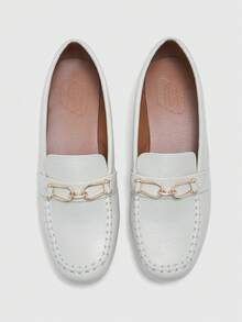 CUCCOO BIZCHIC Women's White Horsebit Bean Shoes Are Casual Flat Shoes Suitable For Daily Commuting And Leisure Travel. Spring Shoes - White - View 2