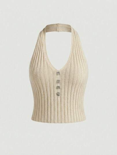 Franclia Top de tirantes finos con estampado de letras americanas para mujer, top de punto sexy y corto sin espalda para el verano