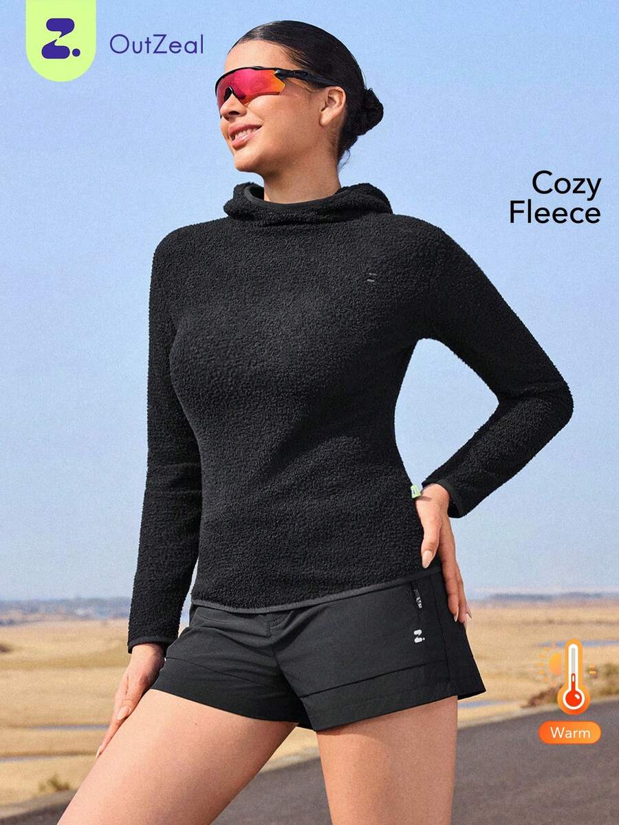 OutZeal Women Sports Tee Camping Hiking Thermal Fleece Hoodie Active Tops - Black - View 1