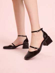 CUCCOO DOLLMOD Sepatu Flat Wanita Model Mary Jane Hak Tebal Hitam Ujung Persegi dengan Tali, Cocok untuk Beraktivitas, Kencan, Pesta, Belanja, Liburan, Sepatu Musim Semi, dan Sepatu Musim Semi untuk Hari Valentine. - Coffee Brown - View 5