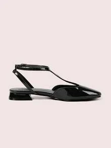 CUCCOO DOLLMOD 女士方头舒适时尚T字带黑色平底鞋，休闲通勤优雅复古风，适合春季、工作、婚礼等场合。 - 巧克力棕 - 查看 10