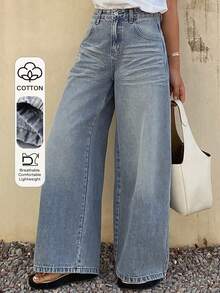 DAZY Women's Regular Waist Loose Straight Leg Casual Jeans - Light Wash - View 1