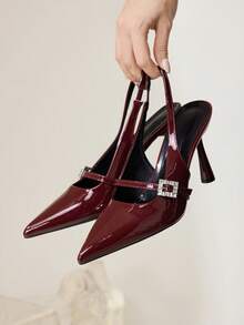CUCCOO CHICEST 2026春夏尖头细带高跟鞋，性感优雅漆皮踝带包头凉鞋 - 酒紅色 - 查看 2