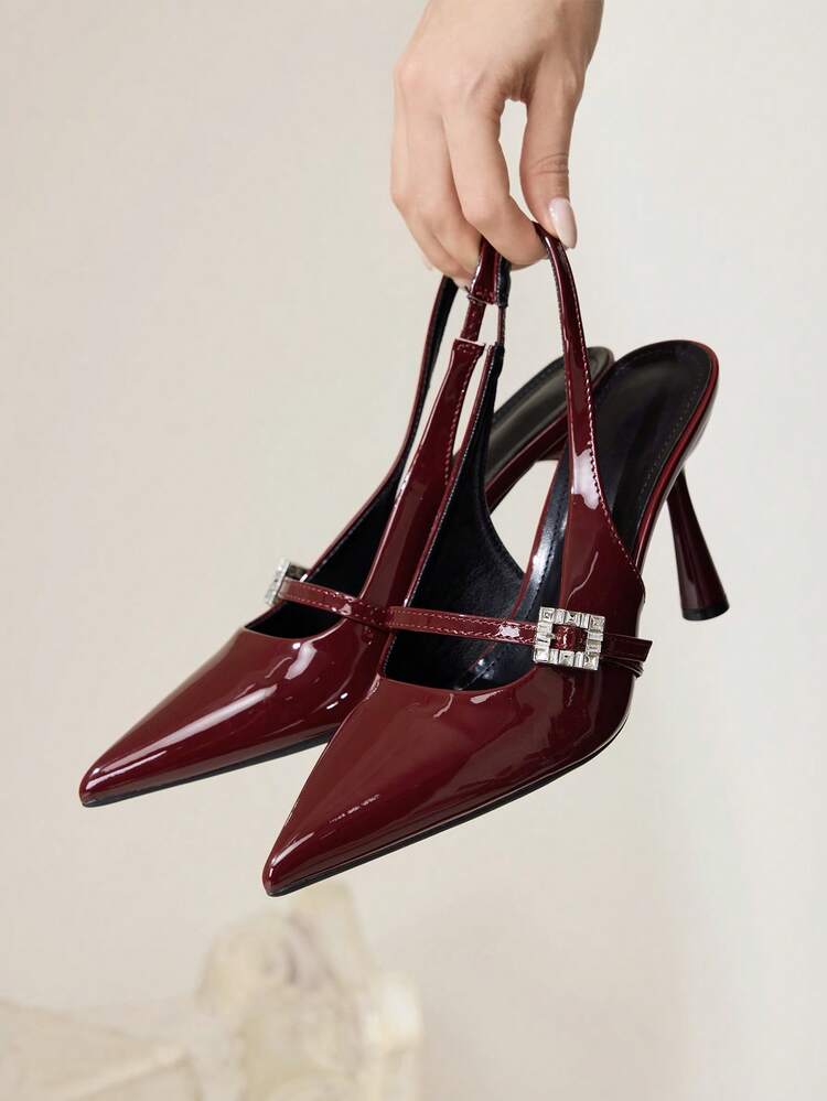 CUCCOO CHICEST 2026 Spring/Summer Pointed Toe Thin Strap High Heel Shoes, Sexy & Elegant Patent Leather Ankle Strap Closed Toe Sandals Valentine's Day Elegant Shoes