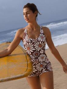 Swim SPRTY 1pc Random Print Athletic Style Women One-Piece Swimsuit - Multicolor - View 6