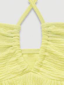 SHEIN LUNE 女士纯色露背系带荷叶边下摆优雅A字连衣裙 Y2K风格度假装扮 - 淡黃色 - 查看 3