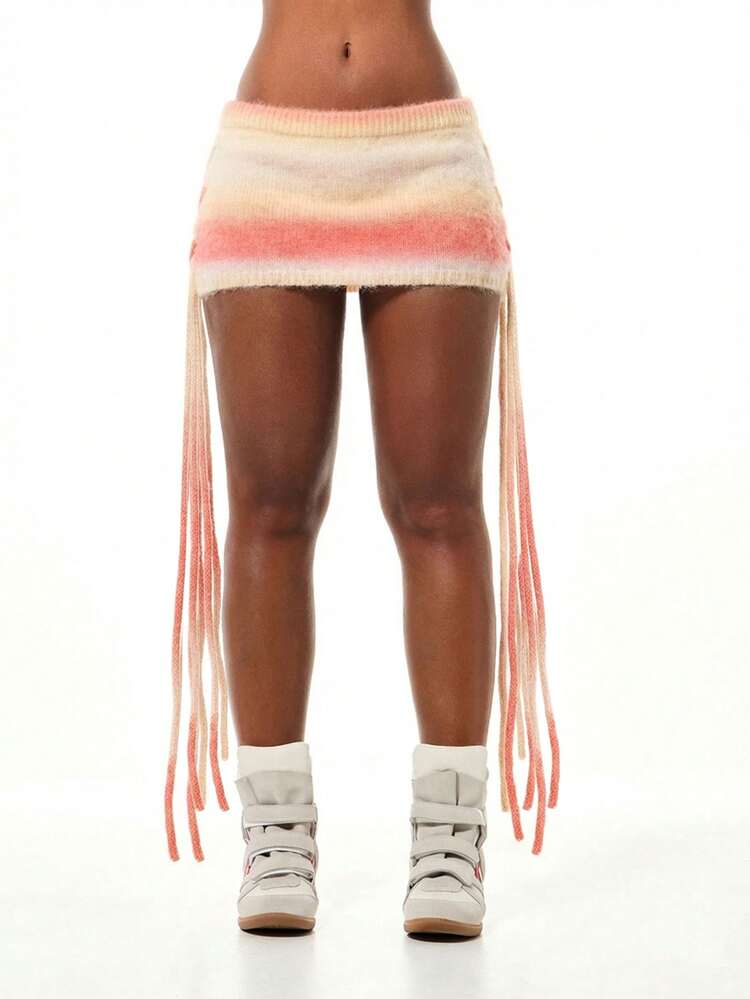 SUMWON WOMEN Striped Knit Mini Skirt With Side Ties