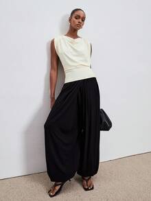 ATUI Studio 女士优雅纯色露背派对上衣 - 杏色 - 查看 2