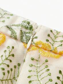 ZEYLAH 对比色网眼花卉刺绣飘逸短裙，长裙，情人节，春夏 - 彩色 - 查看 9