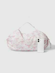 ROMWE Kawaii 1pc Large-Capacity Shoulder Handbag With Printed Pattern, Suitable For Camping, Beach, Travel, Shopping, School, Work And Other Occasions. - Pink white - View 4