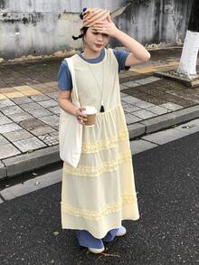 DAZY 女士无袖叠层韩版休闲中长连衣裙夏季 - 黃色 - 查看 8