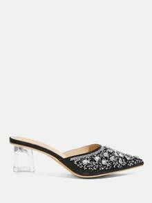 CUCCOO TILAWA Zapatos de tacón alto decorativos para mujer con cristales y rhinestones de vidrio, adecuados para salir, banquetes, fiestas y otras actividades - Negro grafito - Ver 4