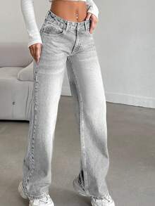 SHEIN LOW RISE STRAIGHT CYT WOMEN BLUE JEAN - Grey - View 4