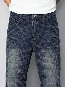 Manfinity Homme Quần jean denim nam kiểu retro vintage, quần ống đứng dáng ôm thoải mái. - Rửa trung bình - Xem 6