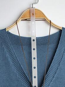 SHEIN LUNE CURVE 大码女式纯色针织V领无袖纽扣休闲毛衣背心，春秋季 - 藍色 - 查看 5