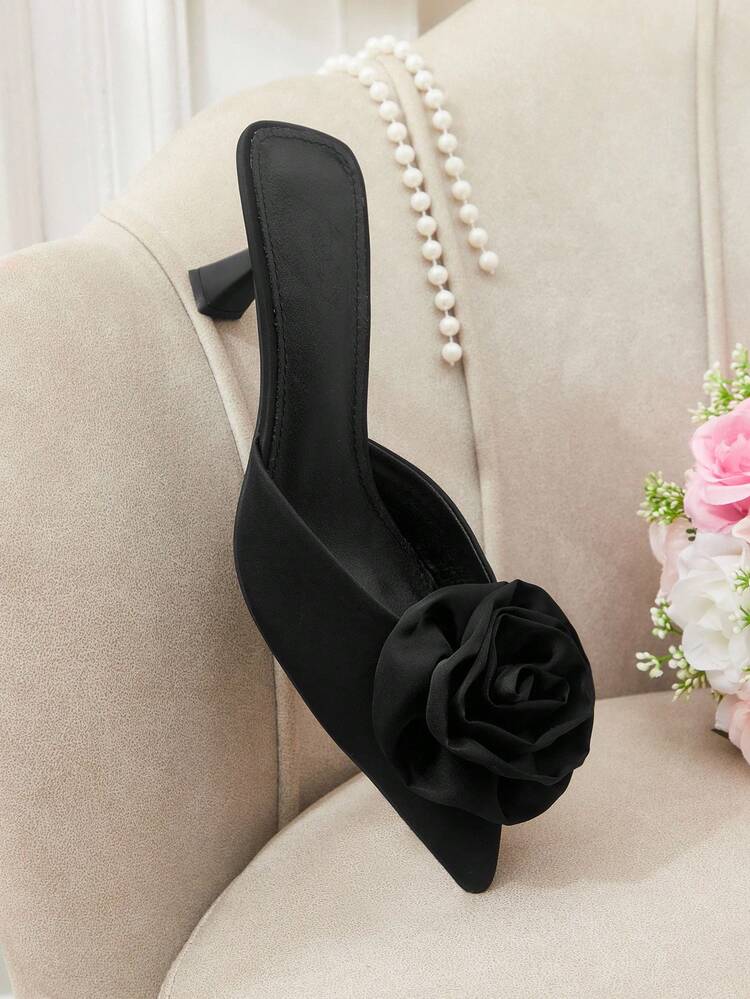 CUCCOO HITCHD Women's Pointed Toe 3D Floral Decor Elegant High Heel Mules Wedding Shoes Summer Shoes Bride Shoes