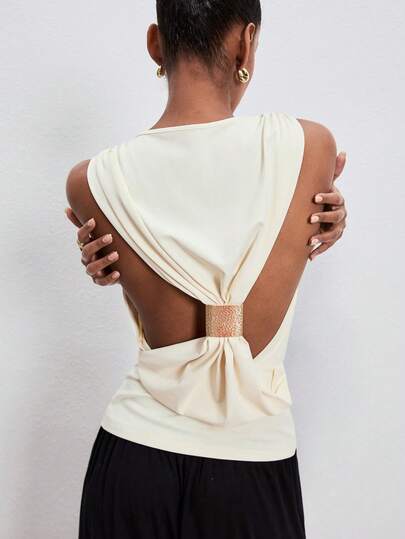 ATUI Studio Áo dự tiệc hở lưng màu trơn thanh lịch dành cho nữ