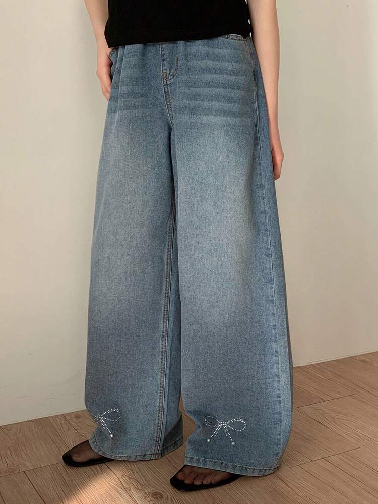 Tween Girls' Colorblock Pocket Casual Loose Wide Leg Jeans