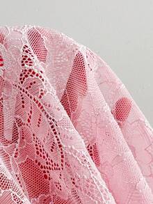 Elamini Women's Summer Vacation Contrast Lace Semi-Sheer Babydoll Cami Top - Pink - View 8