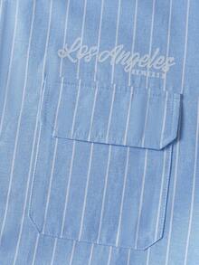 PAVTROS Men's Striped Casual Summer Front Button Loose Short Sleeve Shirt - Blue and White - View 8