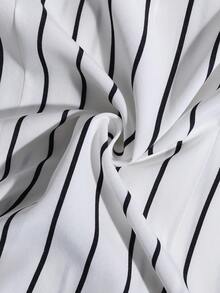 Franclia 2pcs/Set Women Striped Tie-Up Vest And Shorts Casual Outfit, Suitable For Spring And Summer Casual Two Piece Outfit Striped Two Piece Set Vertical Stripe Top And Shorts Women Summer 2 Pieces Sets Striped Shorts Set Stripe Set 2 Piece Sets For Women Women Vacation Outfit Sets Women Summer Outfits 2 Piece Casual Playsuits For Women Summer - White - View 4
