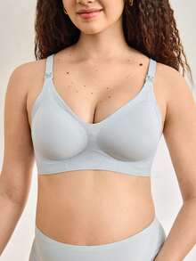 Moonlight&Mama 1pc Seamless Wireless Maternity Bra, Cotton Cup - Blue - View 4