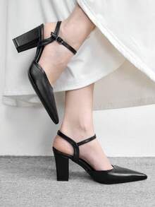 CUCCOO BIZCHIC Women Shoes Women's Pointed Thick High Heel Black Ankle Strap Women's High Heel Shoes Shoes Stylish And Simple Daily Commuter Versatile High Heel Women's Shoes - Black - View 3