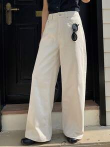 Dazy Tall Jeans rectos casuales para mujer alta - Beis - Ver 3