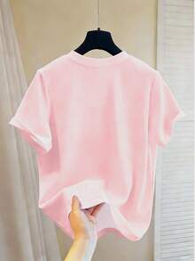 Chillumni Plus Size Men's Cute Cartoon Rabbit Print Pink T-Shirt - Multicolor - View 2