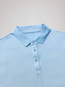 Officeau Men's Shirt, Men's Loose Fit Casual Business POLO Shirt, Fashion Knit Sweater, Casual T-Shirt With Turndown Collar, Short Sleeve Top - Baby Blue - View 3