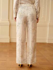 ZEYLAH Pantalones rectos de mezcla de lino con estampado, primavera/verano - Albaricoque - Ver 4