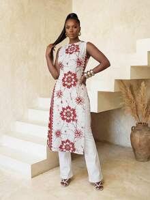 SOLERSUN Women's Summer Fashionable Bohemian Floral Print Sleeveless Split Hem Maxi Vest - Multicolor - View 3