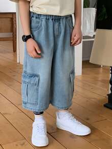 DAZY Pantalones cortos vaqueros con múltiples bolsillos para niños pequeños - Azul - Ver 7