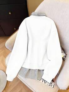 Resyla Women's Striped 2 In 1 Patchwork Knight Pattern Casual Versatile Daily Wear Long Sleeve Sweatshirt - White - View 2